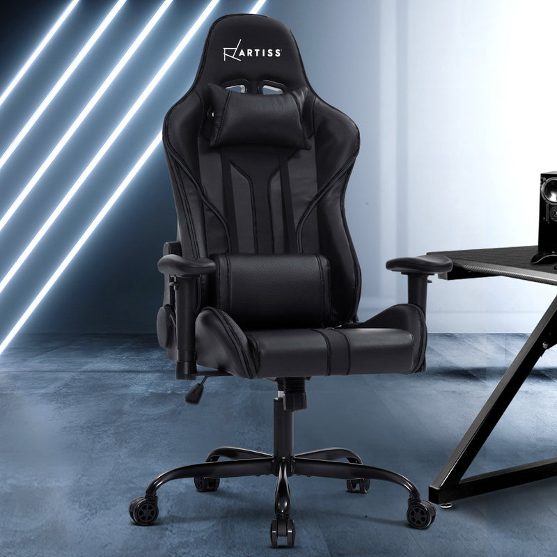 Artiss Gaming Office Chair Computer Chairs Leather Seat Racer Racing Meeting Chair Black - Sale Now