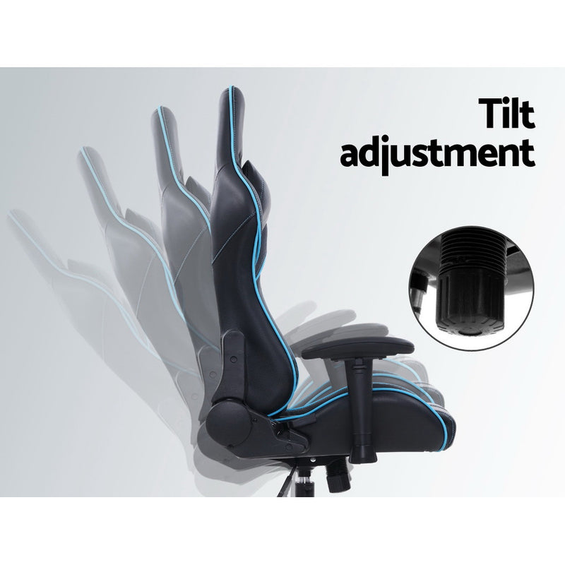 Artiss Gaming Office Chair Computer Chairs Leather Seat Racing Racer Recliner Meeting Chair Black Blue - Sale Now
