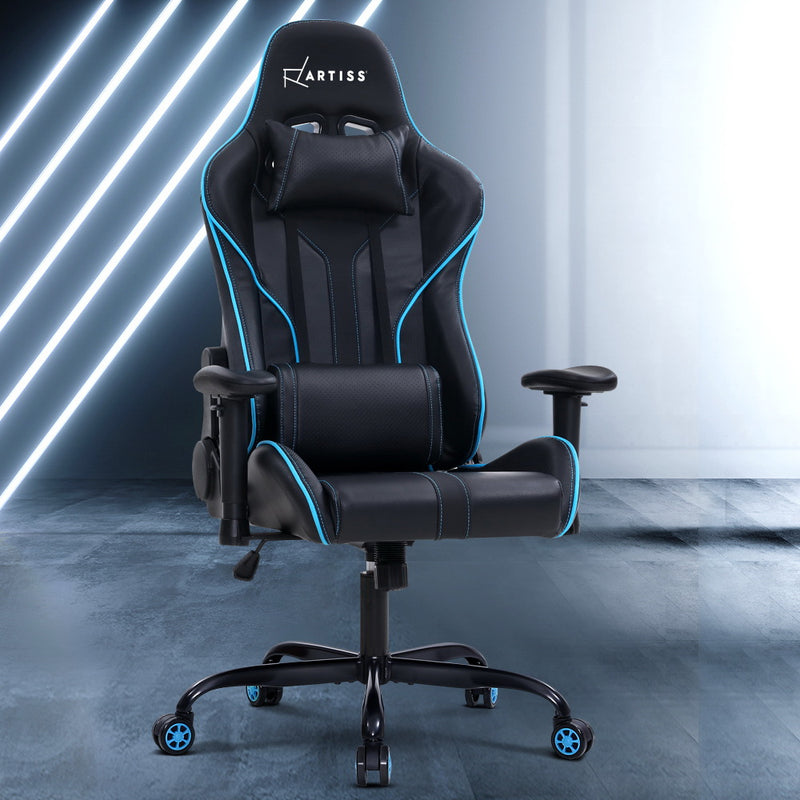 Artiss Gaming Office Chair Computer Chairs Leather Seat Racing Racer Recliner Meeting Chair Black Blue - Sale Now