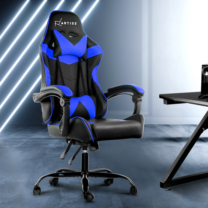 Artiss Gaming Office Chairs Computer Seating Racing Recliner Racer Black Blue - Sale Now