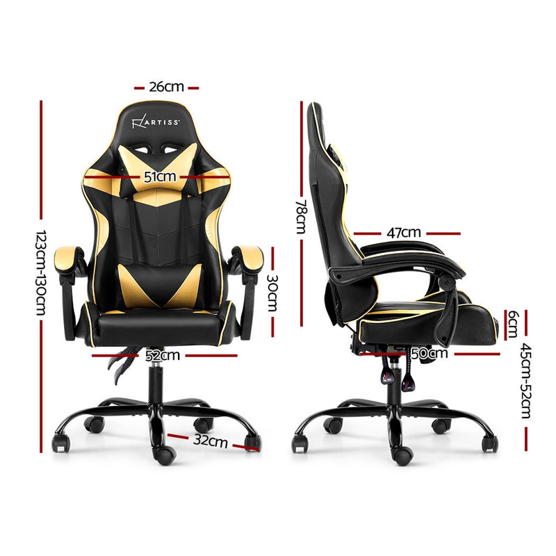 Artiss Office Chair Gaming Chair Computer Chairs Recliner PU Leather Seat Armrest Black Golden - Sale Now