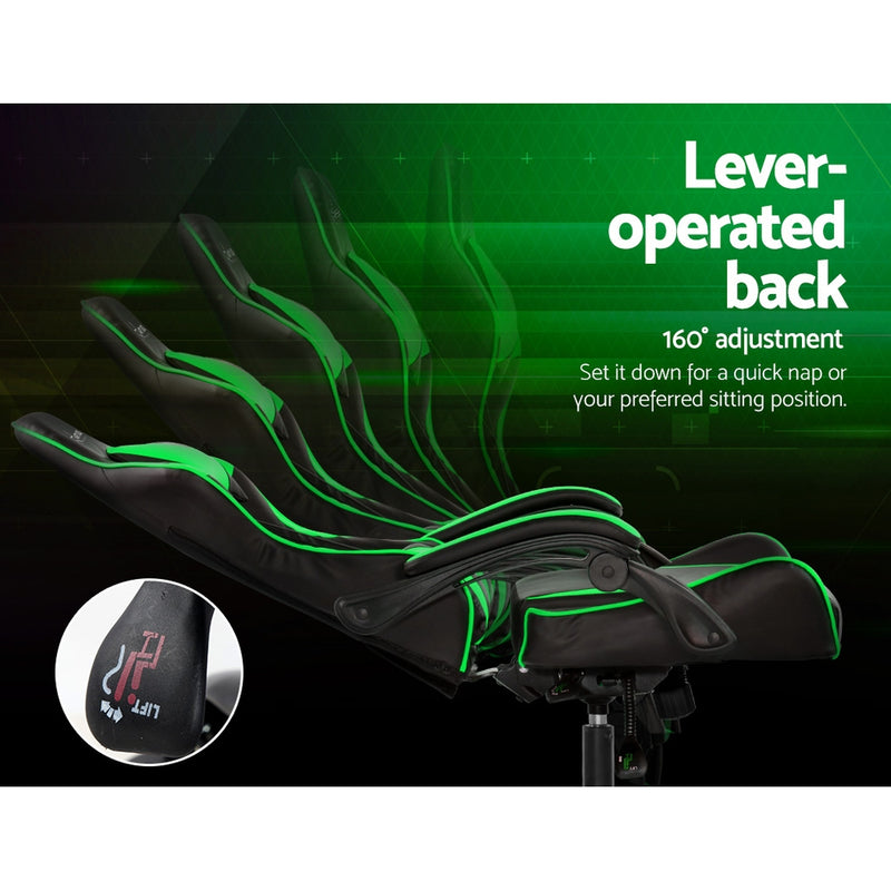 Artiss Office Chair Gaming Chair Computer Chairs Recliner PU Leather Seat Armrest Black Green - Sale Now