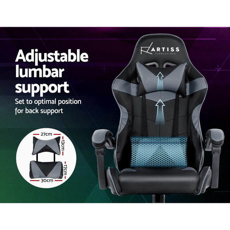 Artiss Office Chair Gaming Chair Computer Chairs Recliner PU Leather Seat Armrest Black Grey - Sale Now
