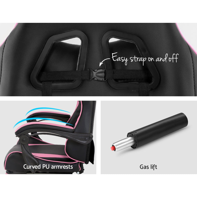 Artiss Office Chair Gaming Chair Computer Chairs Recliner PU Leather Seat Armrest Black Pink - Sale Now
