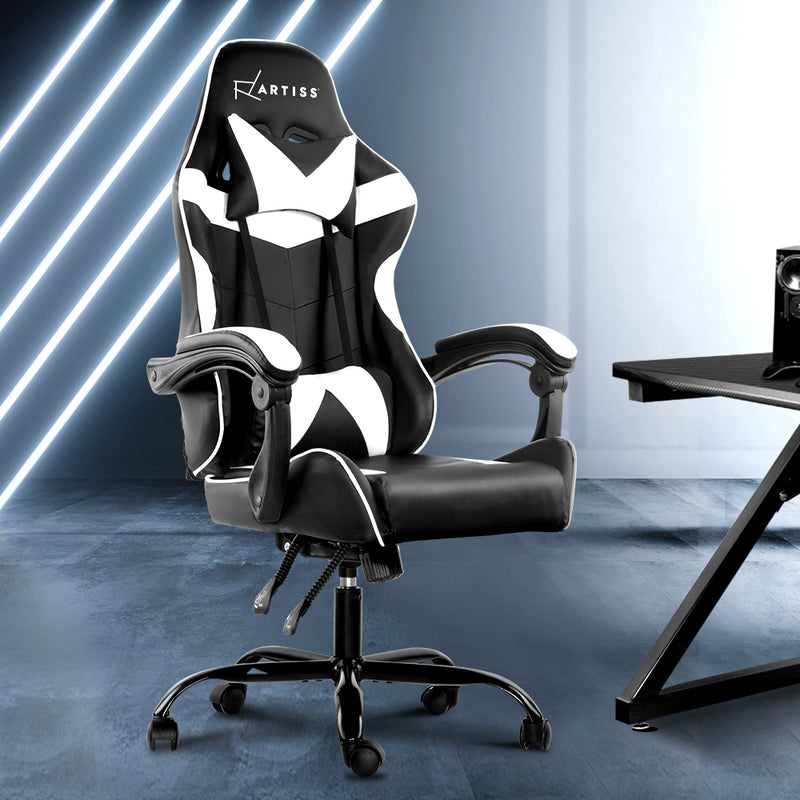 Artiss Gaming Office Chairs Computer Seating Racing Recliner Racer Black White - Sale Now