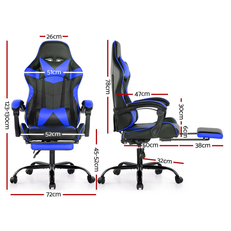 Artiss Gaming Office Chairs Computer Seating Racing Recliner Footrest Black Blue - Sale Now