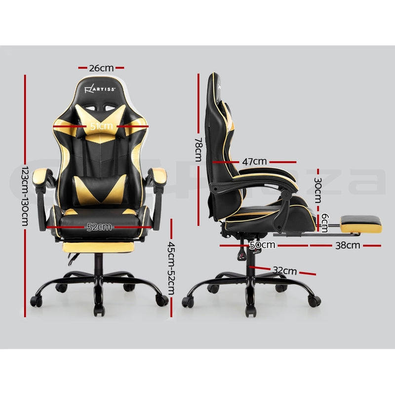 Artiss Office Chair Gaming Chair Computer Chairs Recliner PU Leather Seat Armrest Footrest Black Golden - Sale Now