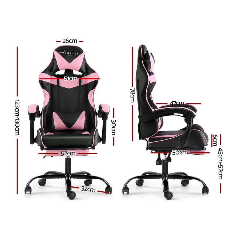 Artiss Office Chair Gaming Chair Computer Chairs Recliner PU Leather Seat Armrest Footrest Black Pink - Sale Now
