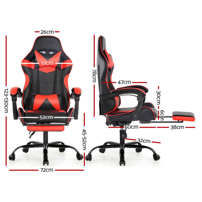 Artiss Gaming Office Chairs Computer Seating Racing Recliner Footrest Black Red - Sale Now