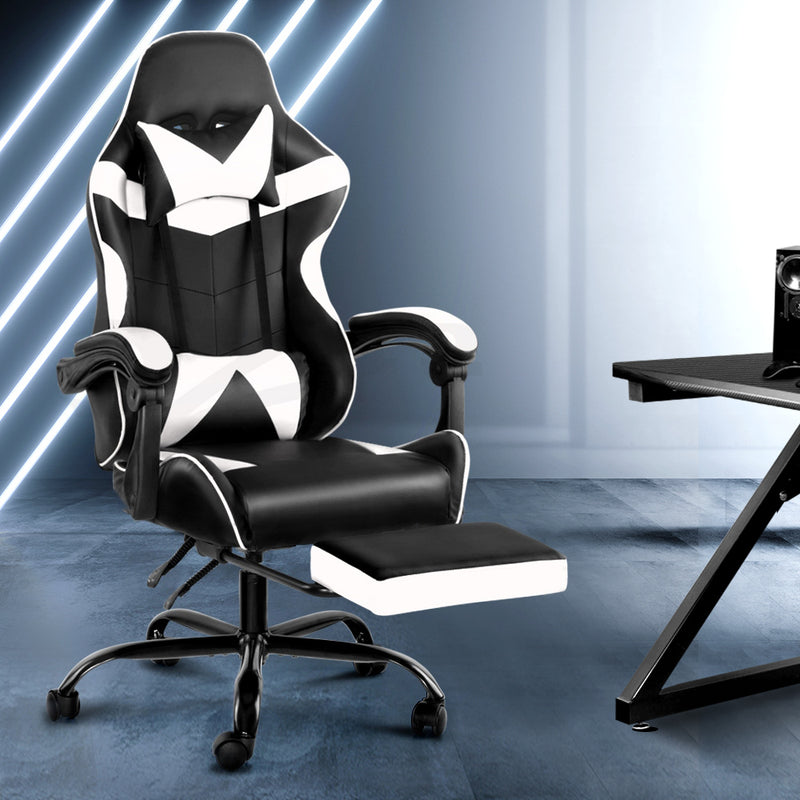 Artiss Gaming Office Chairs Computer Seating Racing Recliner Footrest Black White - Sale Now