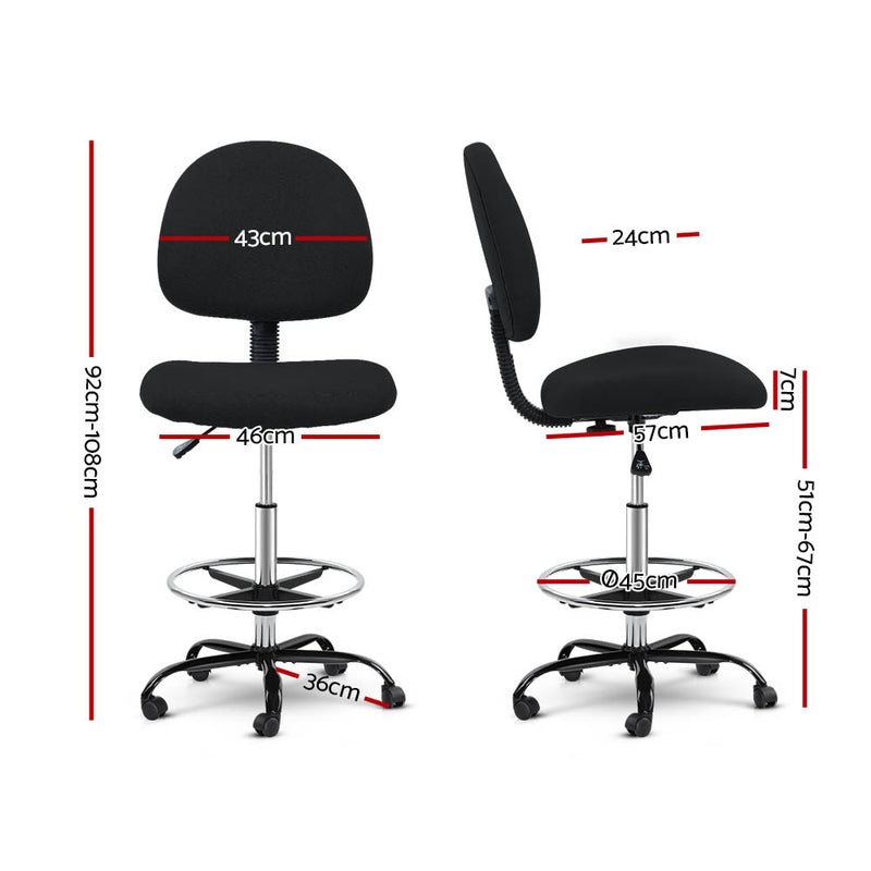 Artiss Office Chair Veer Drafting Stool Fabric Chairs Black - Sale Now