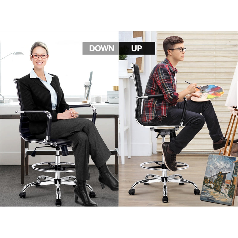 Artiss Office Chair Veer Drafting Stool Mesh Chairs Armrest Standing Desk Black - Sale Now