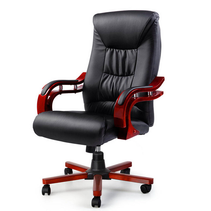 Artiss Executive Wooden Office Chair Wood Computer Chairs Leather Seat Sheridan - Sale Now