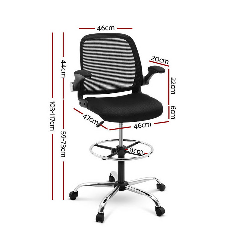 Veer Drafting Stool Office Chair Mesh Adjust Black - Sale Now