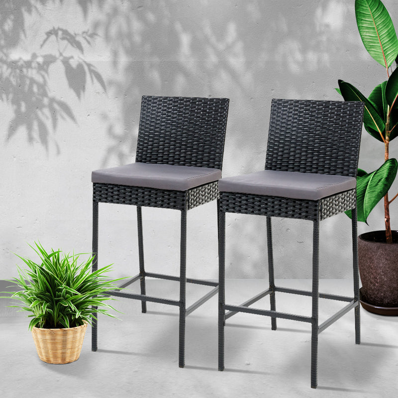 Gardeon Set of 2 Outdoor Bar Stools Dining Chairs Wicker Furniture - Sale Now