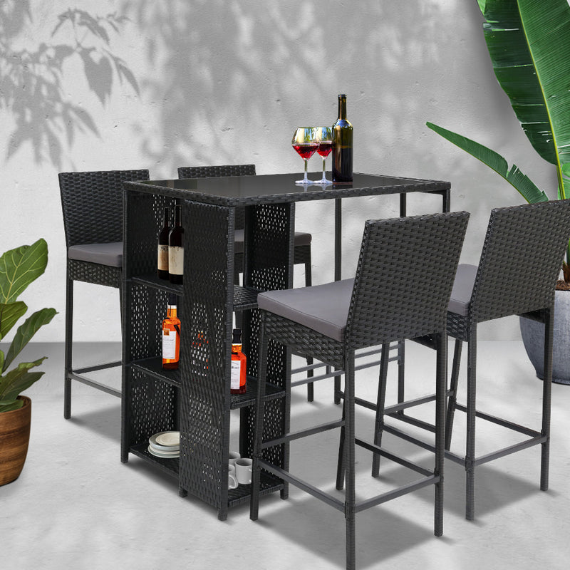 Gardeon Outdoor Bar Set Table Stools Furniture Wicker 5PCS - Sale Now