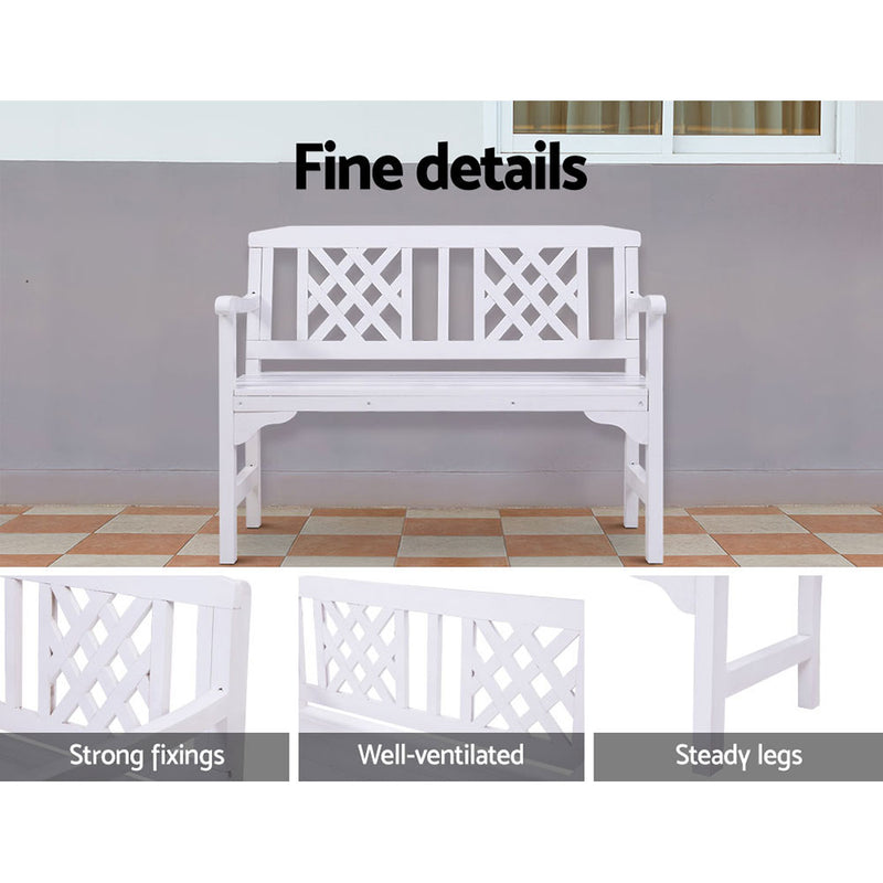 Gardeon Wooden Garden Bench 2 Seat Patio Furniture Timber Outdoor Lounge Chair White - Sale Now
