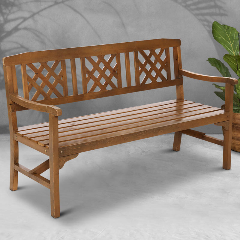 Gardeon Wooden Garden Bench 3 Seat Patio Furniture Timber Outdoor Lounge Chair Natural - Sale Now