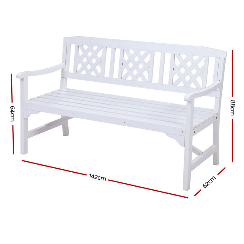 Gardeon Wooden Garden Bench 3 Seat Patio Furniture Timber Outdoor Lounge Chair White - Sale Now