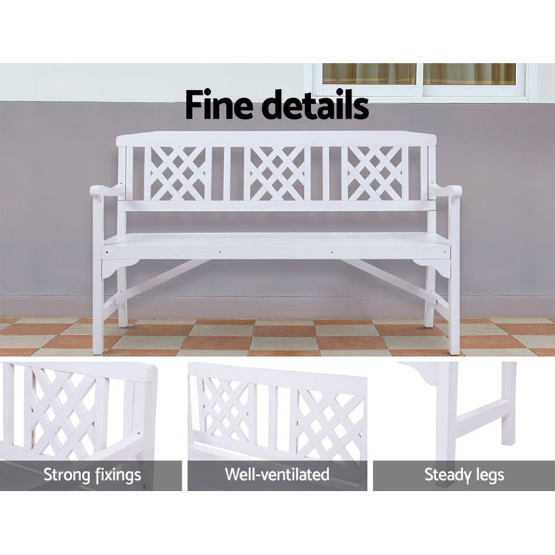 Gardeon Wooden Garden Bench 3 Seat Patio Furniture Timber Outdoor Lounge Chair White - Sale Now