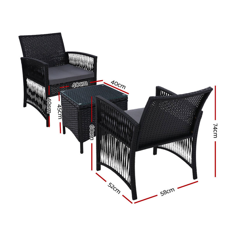 Gardeon Patio Furniture Outdoor Bistro Set Dining Chairs Setting 3 Piece Wicker - Sale Now