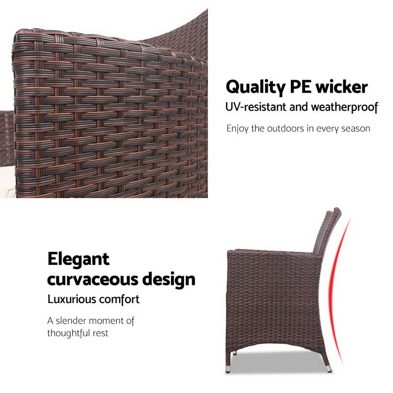 Gardeon 3 Piece Wicker Outdoor Furniture Set - Brown - Sale Now