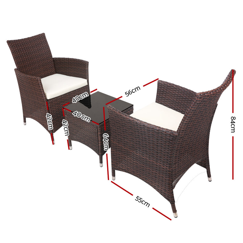 Gardeon 3pc Bistro Wicker Outdoor Furniture Set Brown - Sale Now
