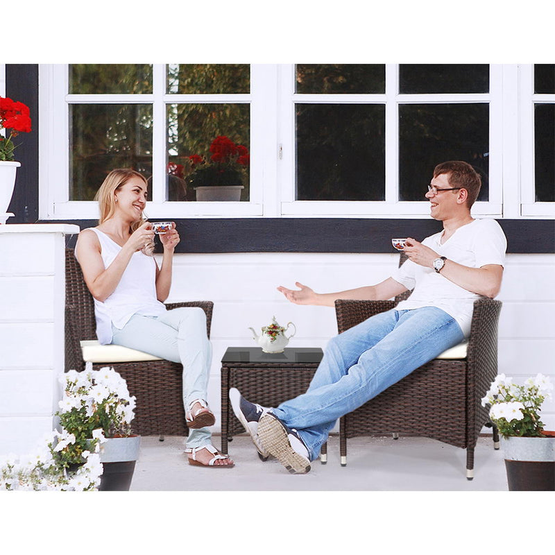 Gardeon 3pc Bistro Wicker Outdoor Furniture Set Brown - Sale Now
