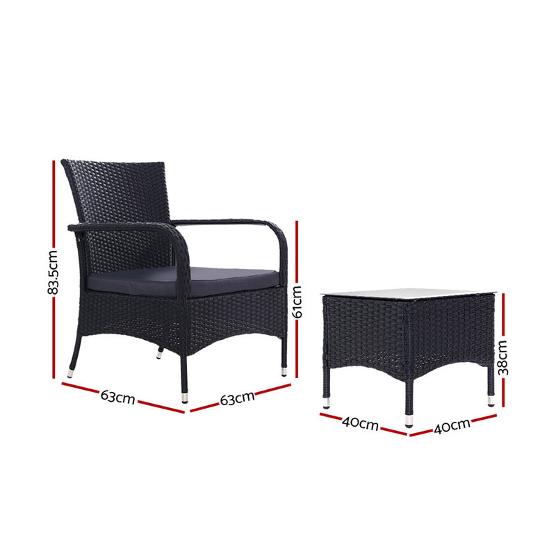 Outdoor Furniture Patio Set Wicker Outdoor Conversation Set Chairs Table 3PCS - Sale Now