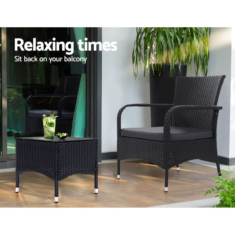 Outdoor Furniture Patio Set Wicker Outdoor Conversation Set Chairs Table 3PCS - Sale Now