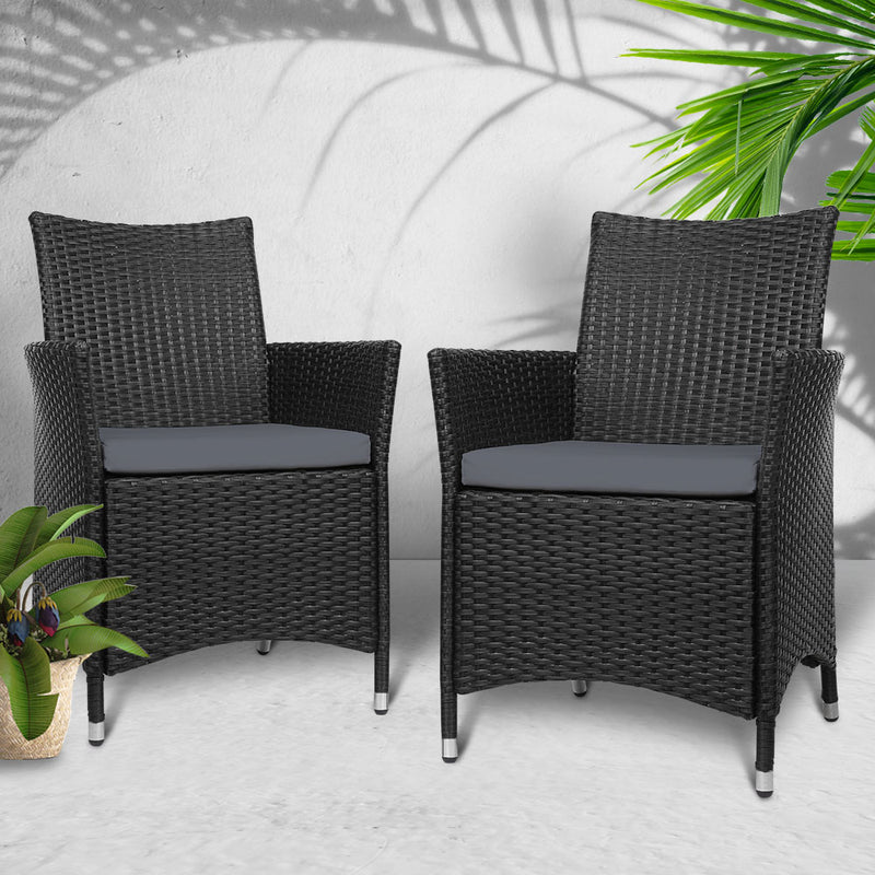 Set of 2 Outdoor Bistro Set Chairs Patio Furniture Dining Wicker Garden Cushion Gardeon - Sale Now