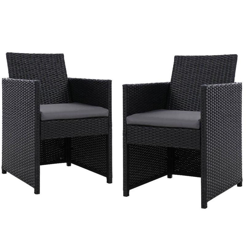 Set of 2 Outdoor Dining Chairs Wicker Chair Patio Garden Furniture Setting Lounge Cafe Cushion Bistro Set Gardeon Black