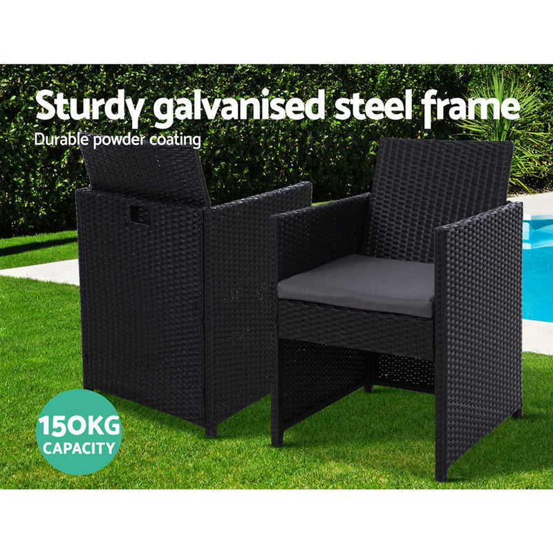 Set of 2 Outdoor Dining Chairs Wicker Chair Patio Garden Furniture Setting Lounge Cafe Cushion Bistro Set Gardeon Black - Sale Now