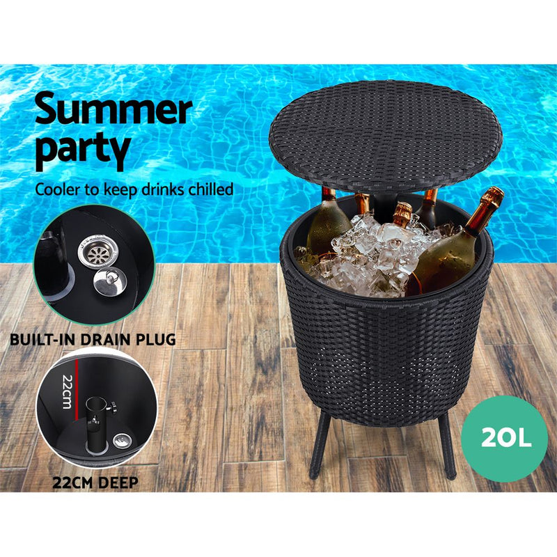 Gardeon Outdoor Furniture Wicker Chairs Bar Table Cooler Ice Bistro Set Bucket Patio Coffee - Sale Now