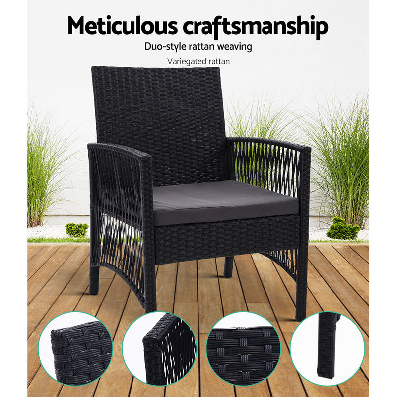 Outdoor Furniture Set of 2 Dining Chairs Wicker Garden Patio Cushion Black Gardeon - Sale Now