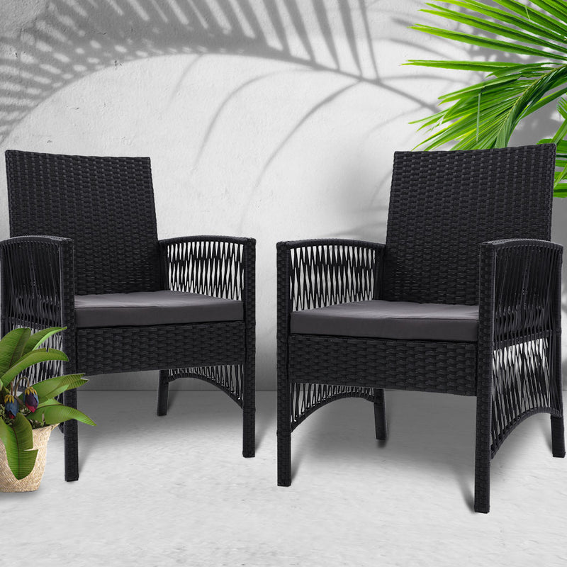 Outdoor Furniture Set of 2 Dining Chairs Wicker Garden Patio Cushion Black Gardeon - Sale Now