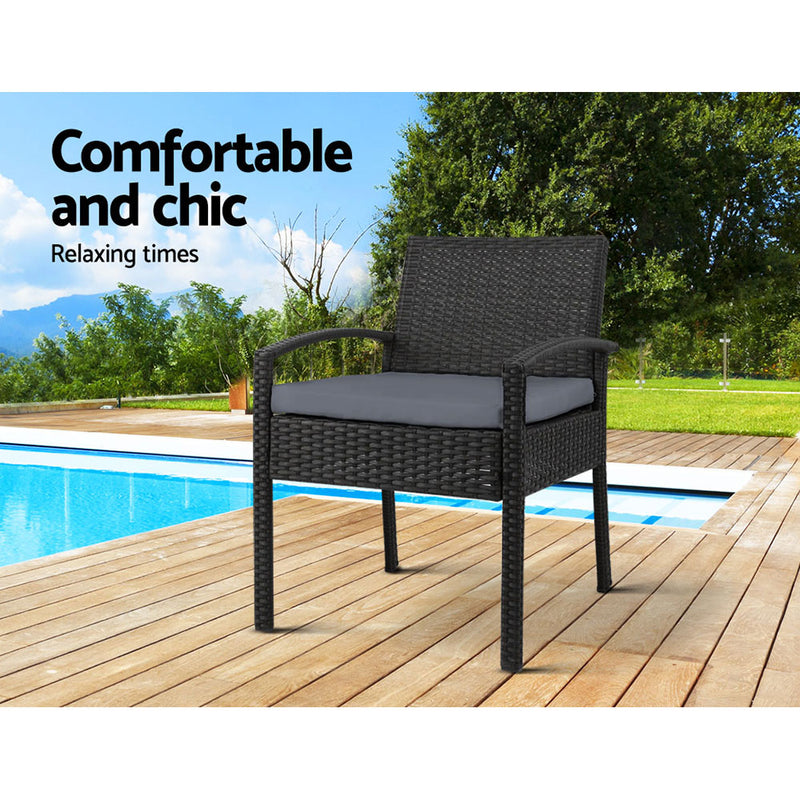 Set of 2 Outdoor Dining Chairs Wicker Chair Patio Garden Furniture Lounge Setting Bistro Set Cafe Cushion Gardeon Black - Sale Now