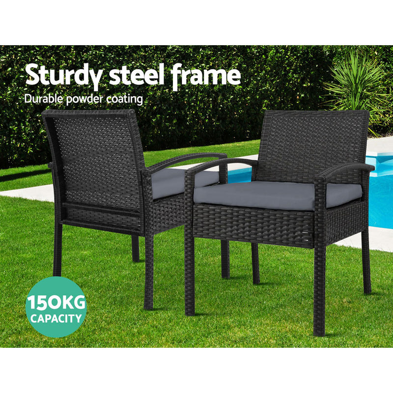 Set of 2 Outdoor Dining Chairs Wicker Chair Patio Garden Furniture Lounge Setting Bistro Set Cafe Cushion Gardeon Black - Sale Now