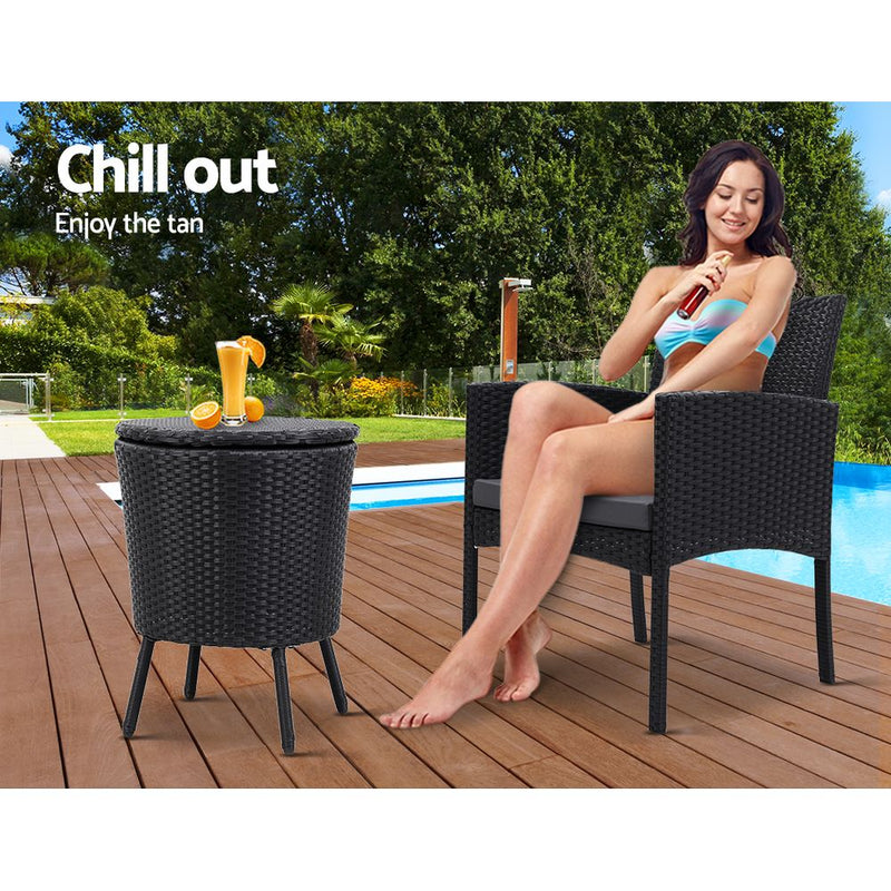 Gardeon Outdoor Furniture Wicker Chairs Bar Table Cooler Ice Bucket Patio Bistro Set Coffee - Sale Now