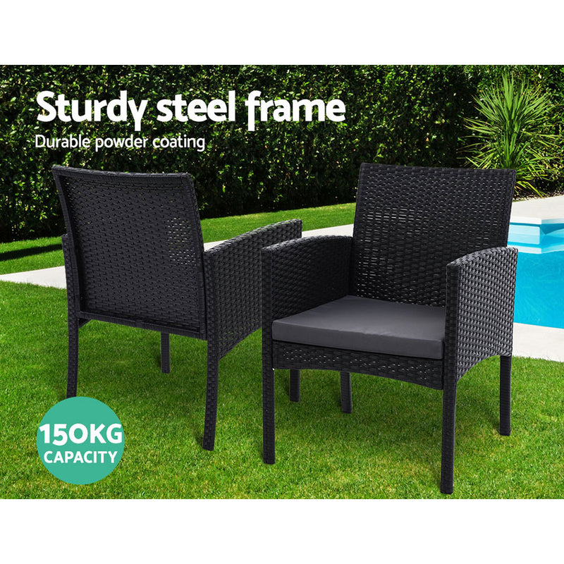 Set of 2 Outdoor Bistro Chairs Patio Furniture Dining Chair Wicker Garden Cushion Gardeon - Sale Now