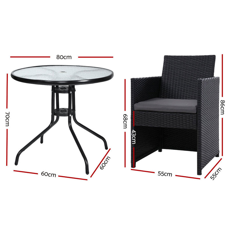 Gardeon Patio Furniture Dining Chairs Table Patio Setting Bistro Set Wicker Tea Coffee Cafe Bar Set - Sale Now