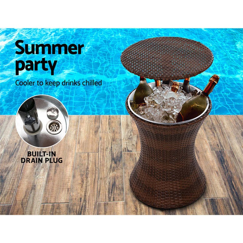 Gardeon Outdoor Bar Table Patio Pool Cooler Ice Bucket Wicker Coffee Picnic Party - Sale Now