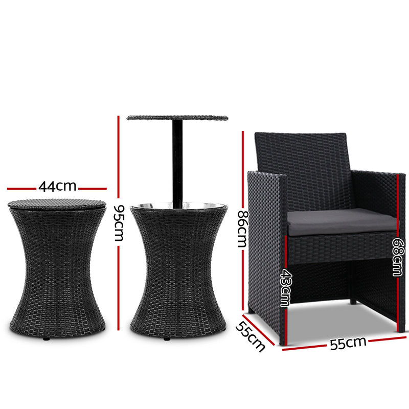 Gardeon Outdoor Furniture Bar Table Set Wicker Chairs Cooler Ice Bucket Patio Bistro Set Coffee - Sale Now