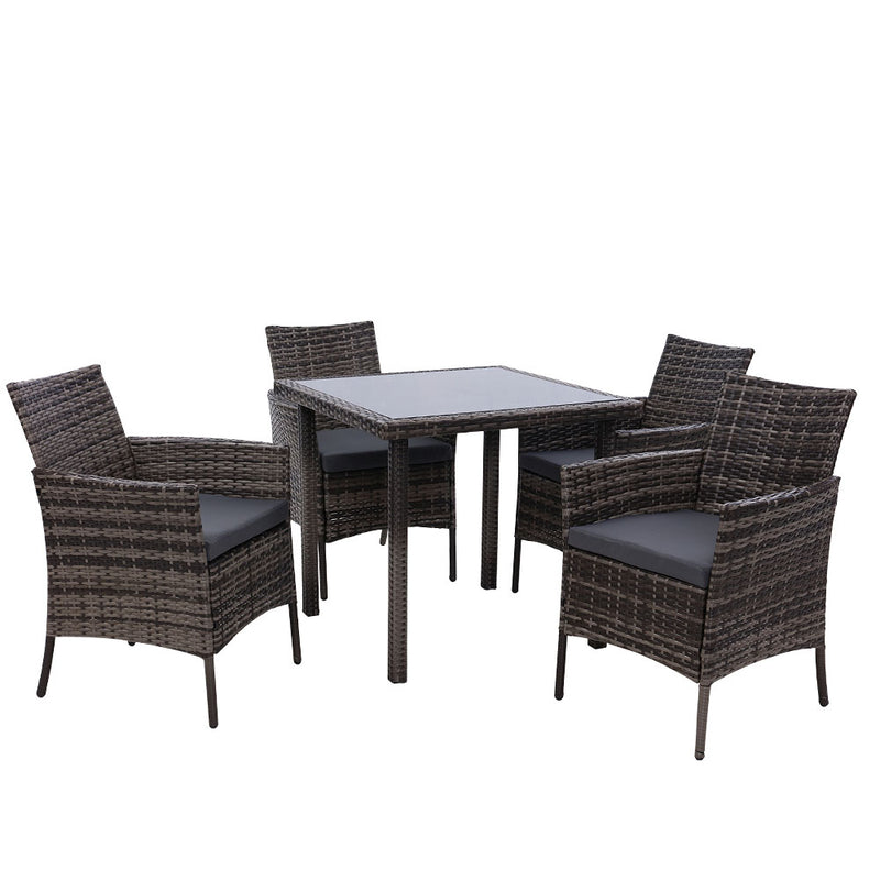 Outdoor Dining Set Patio Furniture Wicker Chairs Table Mixed Grey 5PCS