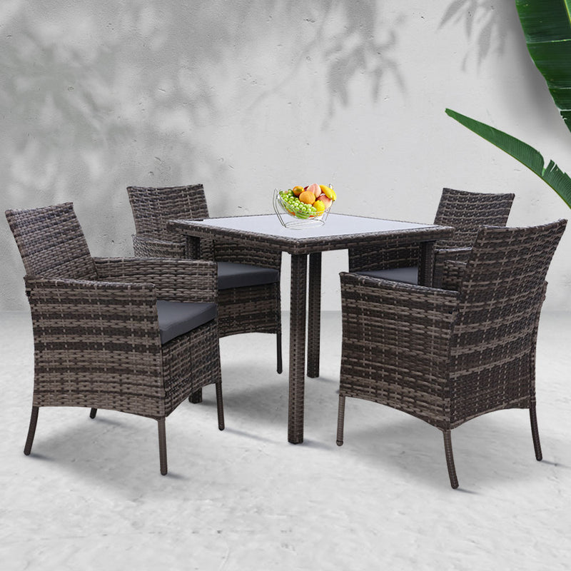Outdoor Dining Set Patio Furniture Wicker Chairs Table Mixed Grey 5PCS - Sale Now