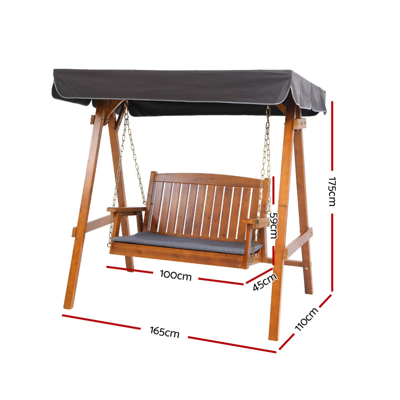 Gardeon Swing Chair Wooden Garden Bench Canopy 2 Seater Outdoor Furniture - Sale Now