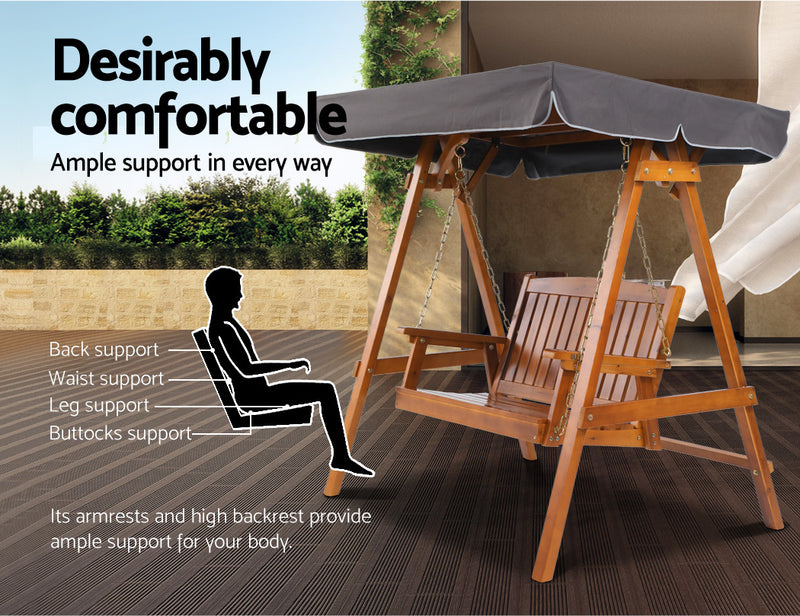 Gardeon Swing Chair Wooden Garden Bench Canopy 2 Seater Outdoor Furniture - Sale Now