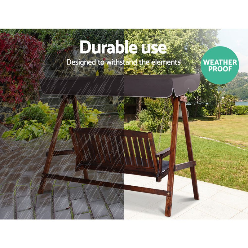 Gardeon Wooden Swing Chair Garden Bench Canopy 3 Seater Outdoor Furniture - Sale Now