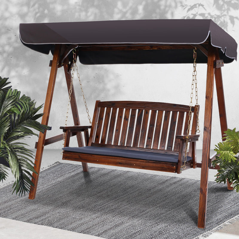 Gardeon Wooden Swing Chair Garden Bench Canopy 3 Seater Outdoor Furniture - Sale Now