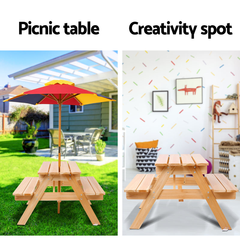 Keezi Kids Wooden Picnic Table Set with Umbrella - Sale Now